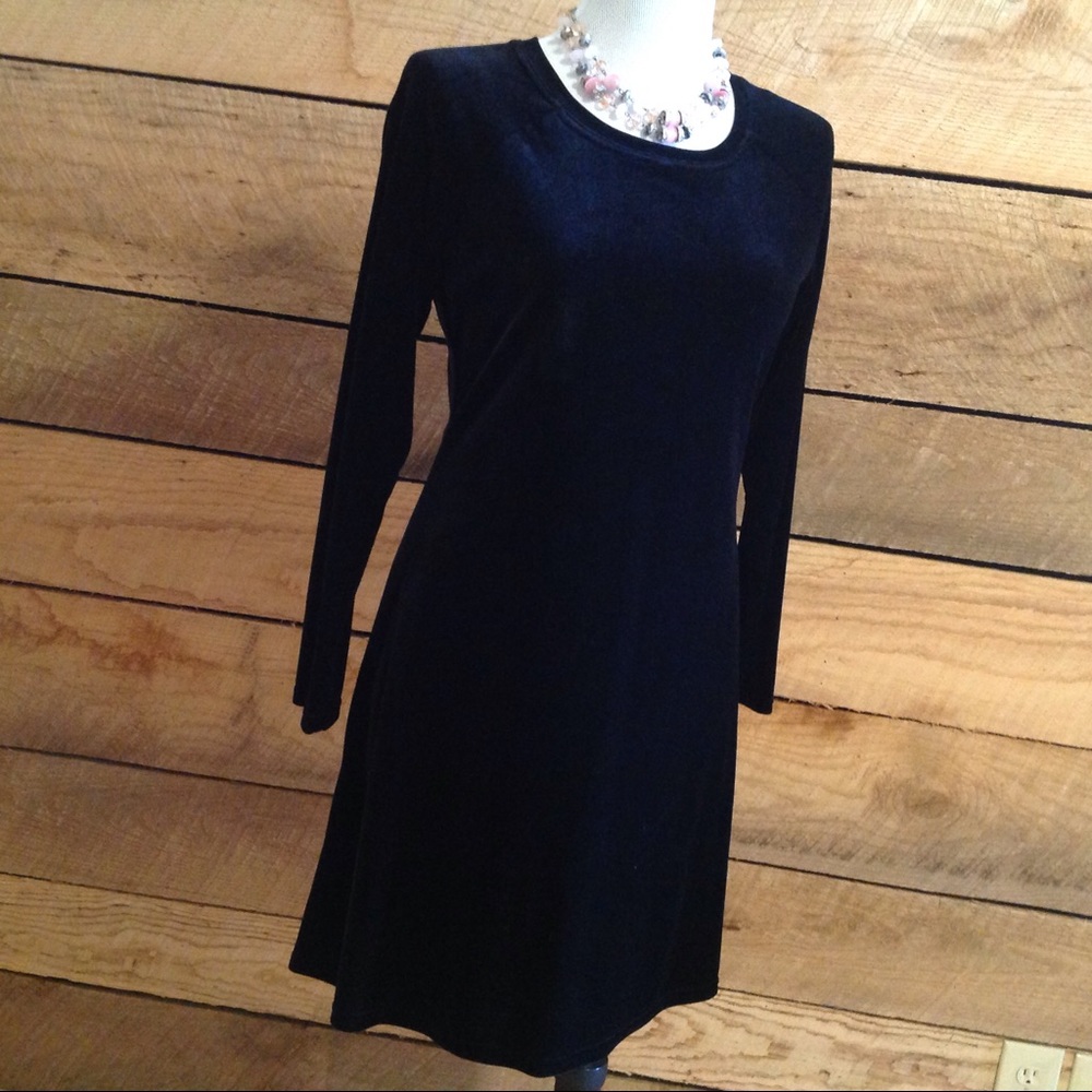 Solid Black Long Sleeve Swing Dress Moda Medium
